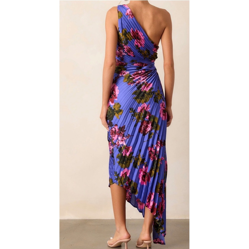 NWT Dress Forum Purple Floral One Shoulder Pleated High Low Maxi Dress Large - Picture 2 of 5